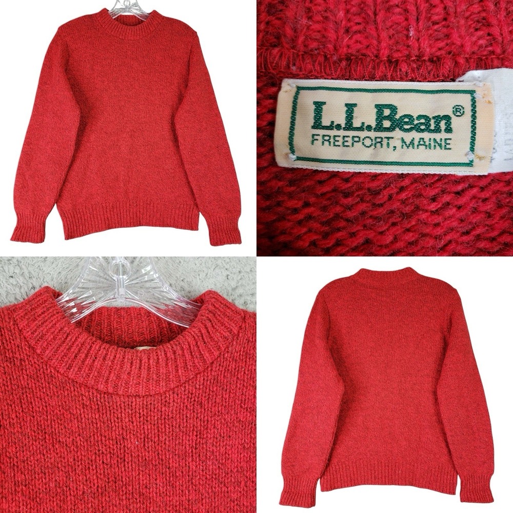 Vintage LL Bean Sweater Womens S/M Red Pullover Wool Blend Crewneck Country